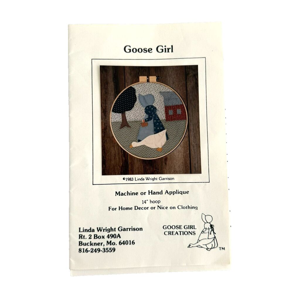Goose Girl Applique Quilt Hoop Pattern 14" Hoop Linda Garrison Sunbonnet Sue Vtg
